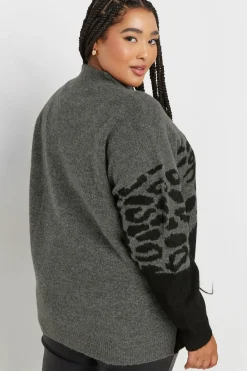Knitted Leopard Colourblock Jumper