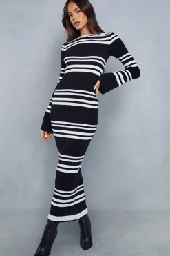 Knitted Ribbed Stripe Maxi Dress