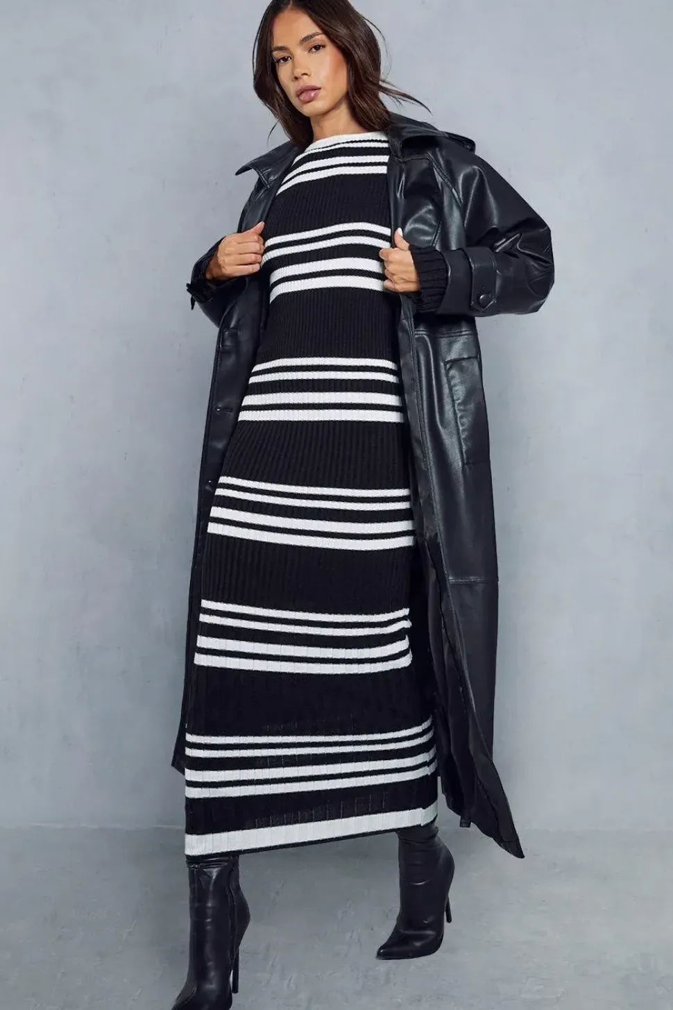 Knitted Ribbed Stripe Maxi Dress