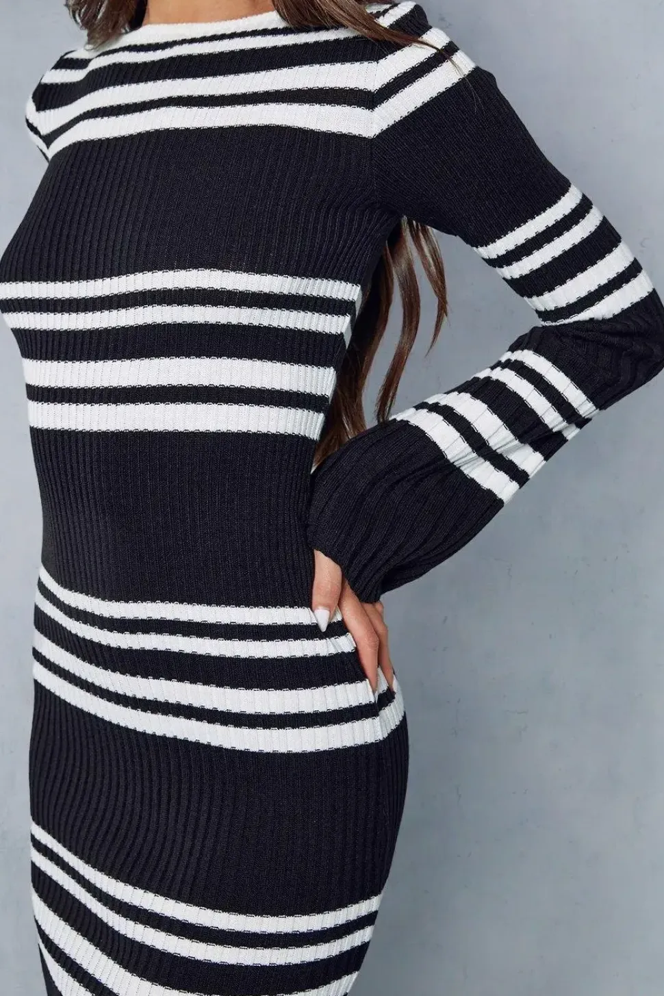 Knitted Ribbed Stripe Maxi Dress