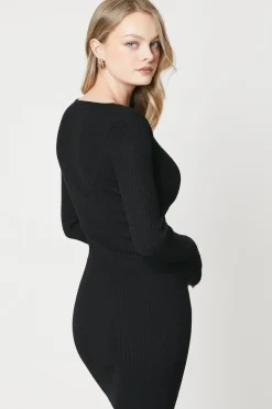 Knitted Rib V Neck Mini Dress