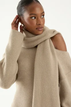 Knitted Slash Neck Scarf Detail Mini Dress