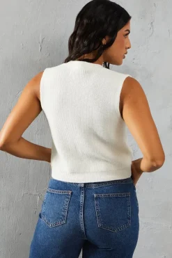 Knitted Sleeveless Cropped Button Through Cardigan