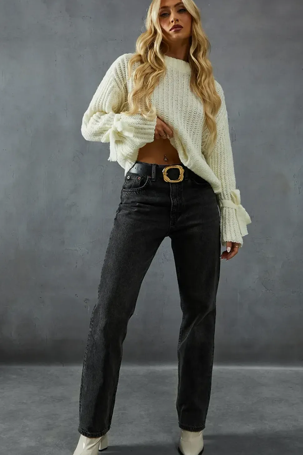 Knitted Tie Sleeve Oversized Jumper