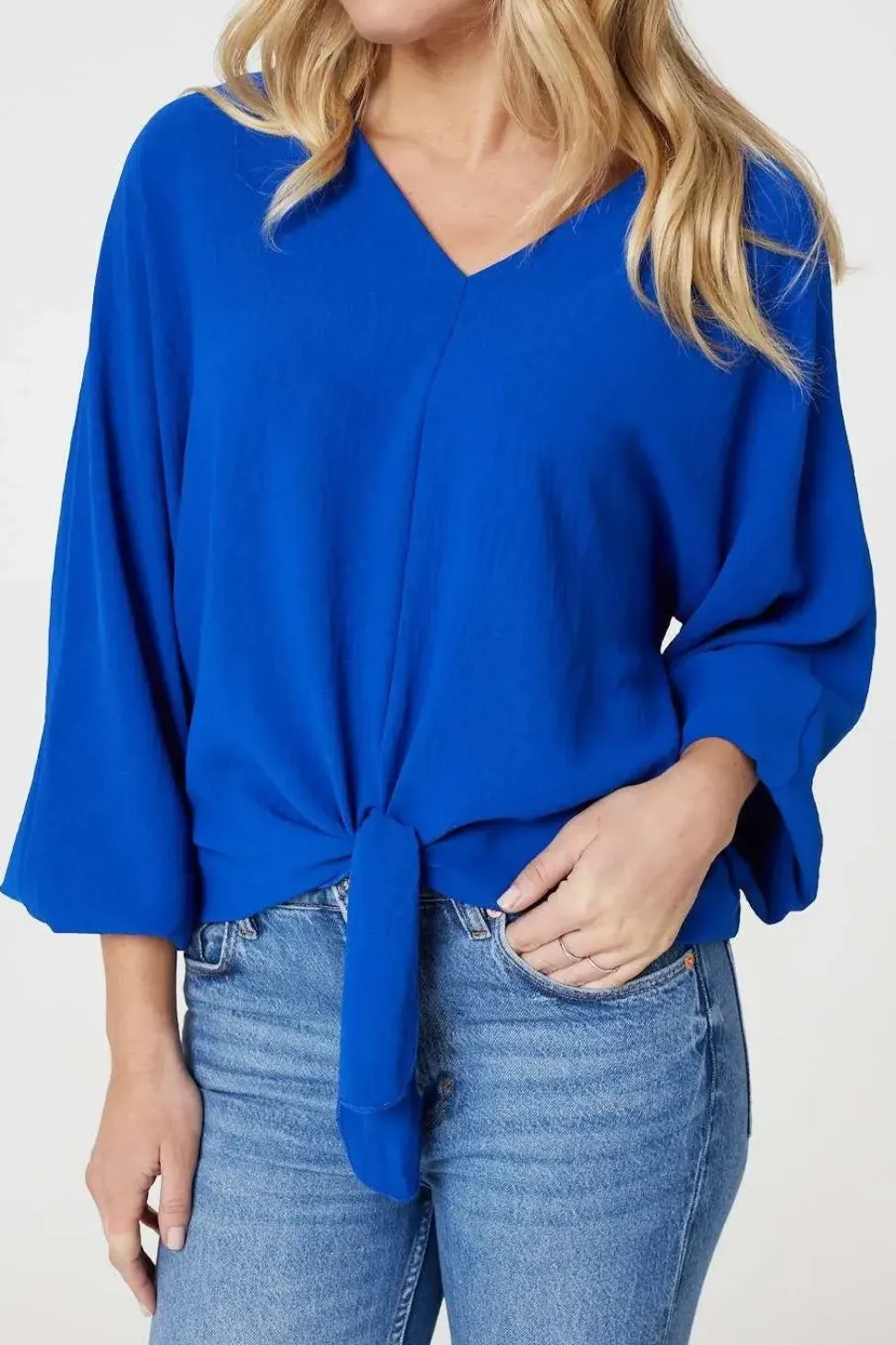 Knot Front Relaxed 3/4 Sleeve Blouse