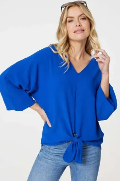 Knot Front Relaxed 3/4 Sleeve Blouse