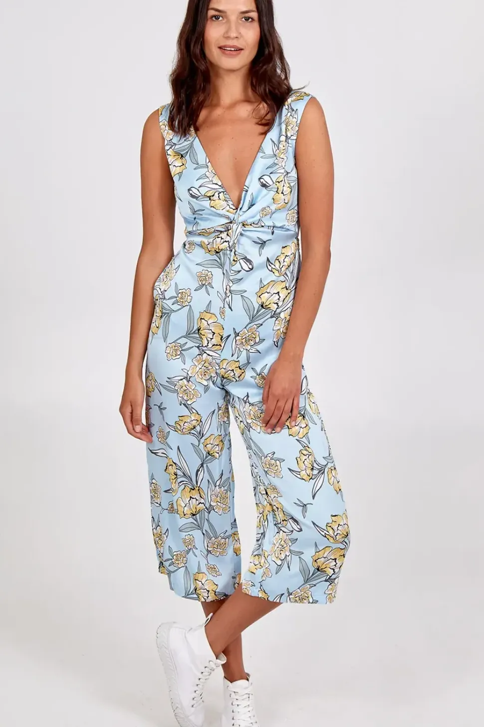 Knot Front V-Neck Culotte Jumpsuit
