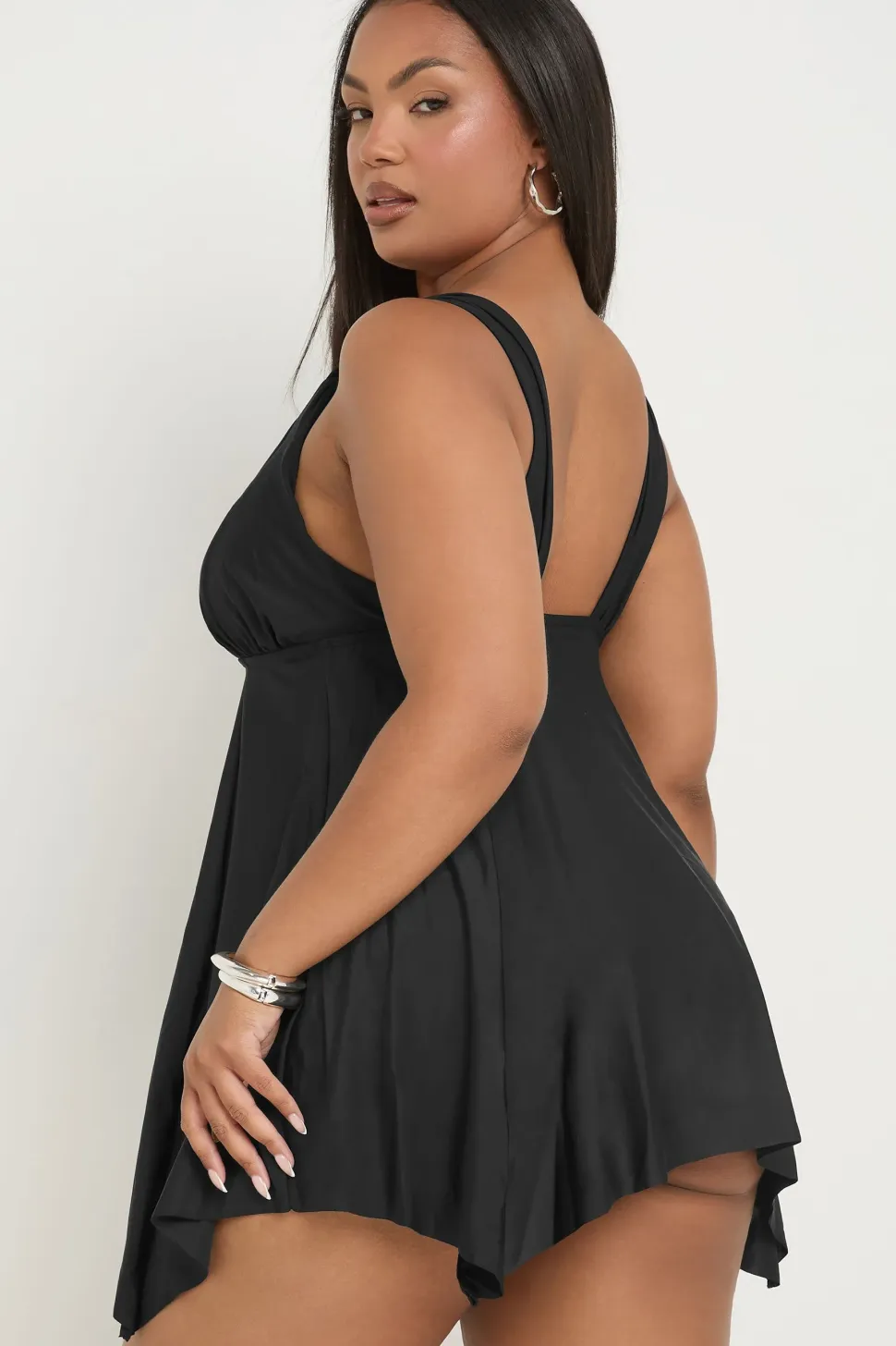 Knotted Strap Hanky Hem Swim Dress
