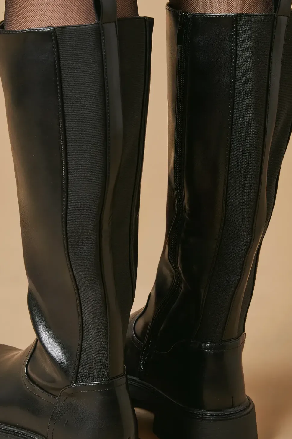 Korin Faux Leather Chunky Back Stretch Knee Boot