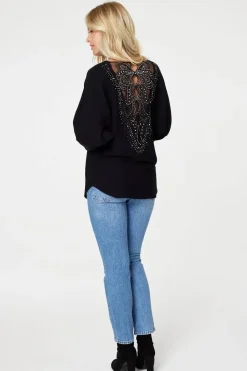 Lace Back Relaxed Fit Knit Top