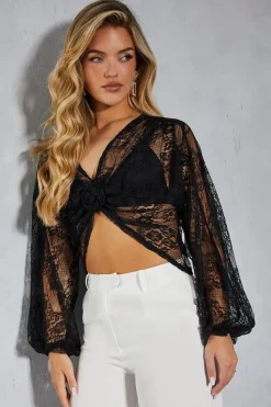 Lace Balloon Sleeve Corsage Blouse