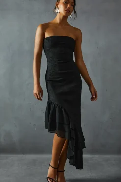 Lace Bandeau Frill Hem Asymmetric Dress