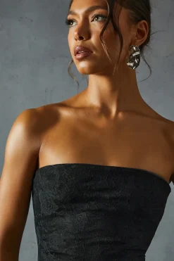Lace Bandeau Frill Hem Asymmetric Dress