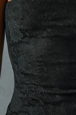 Lace Bandeau Frill Hem Asymmetric Dress