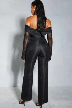Lace Bardot Cuff Detail Straight Leg Jumpsuit