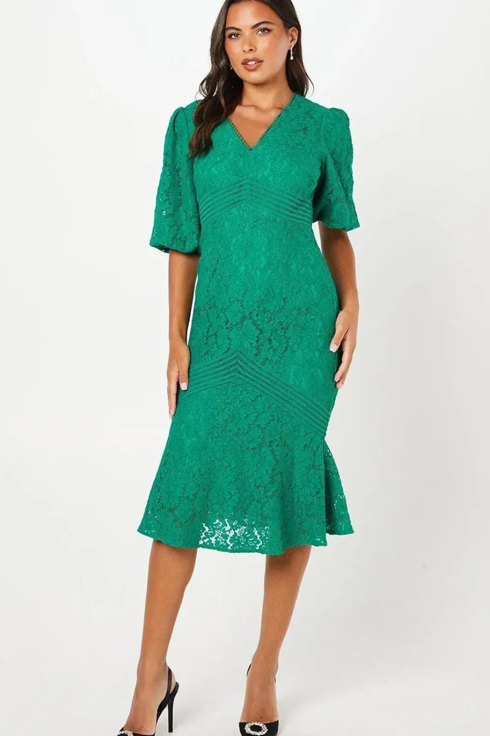 Lace Blouson Sleeve Midi Dress