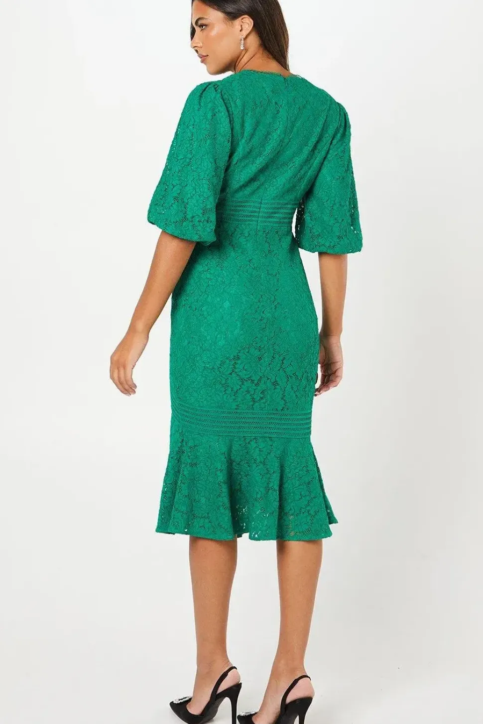 Lace Blouson Sleeve Midi Dress