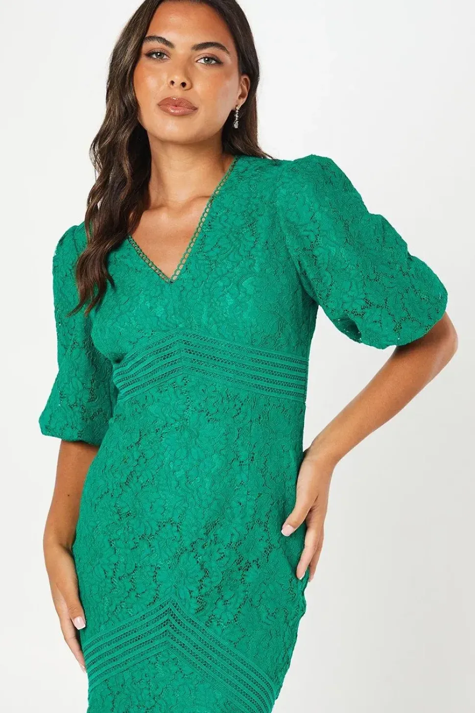 Lace Blouson Sleeve Midi Dress