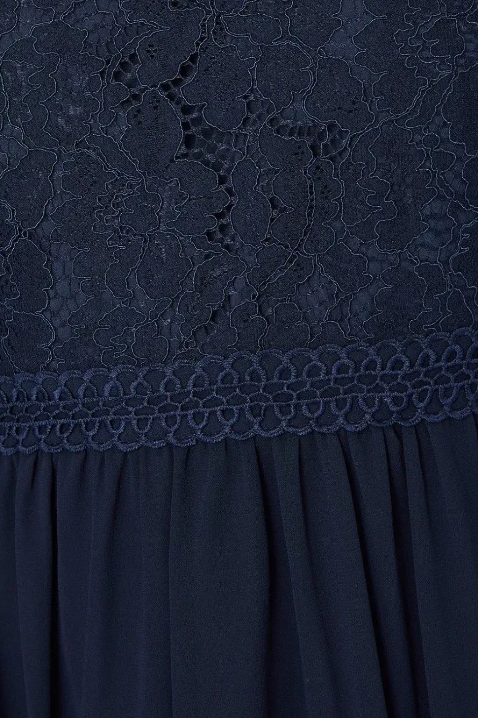 Lace Bodice Angel Sleeve Ruffle Hem Midi Dress