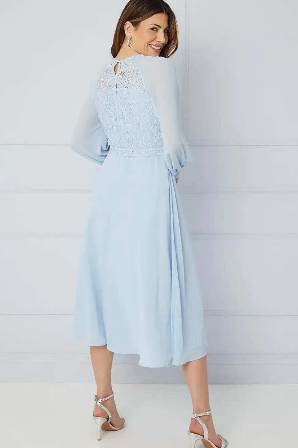 Lace Bodice Belted Midi Dress