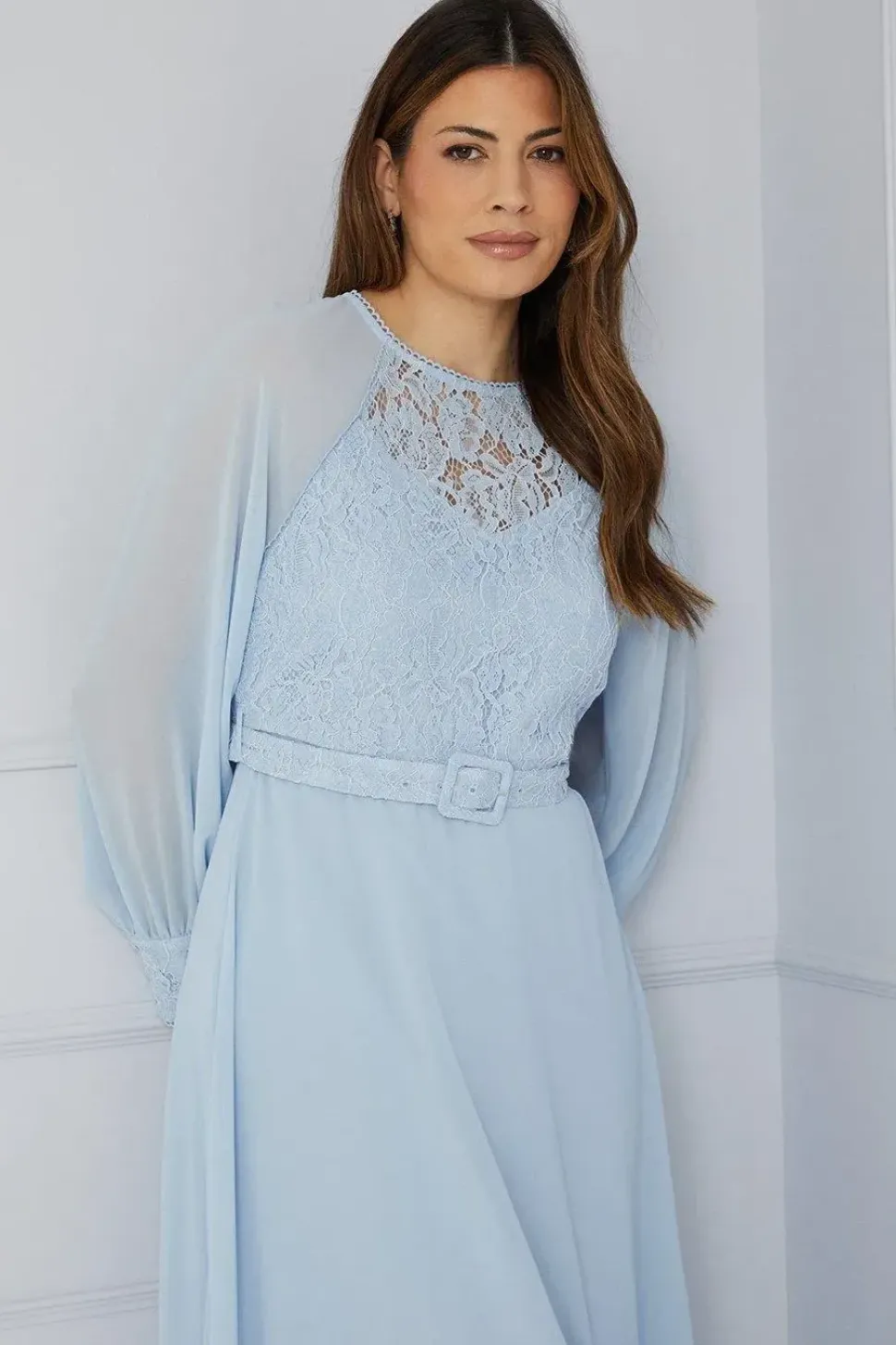Lace Bodice Belted Midi Dress