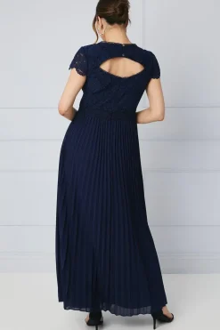 Lace Bodice Pleated Maxi Dress