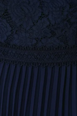 Lace Bodice Pleated Maxi Dress