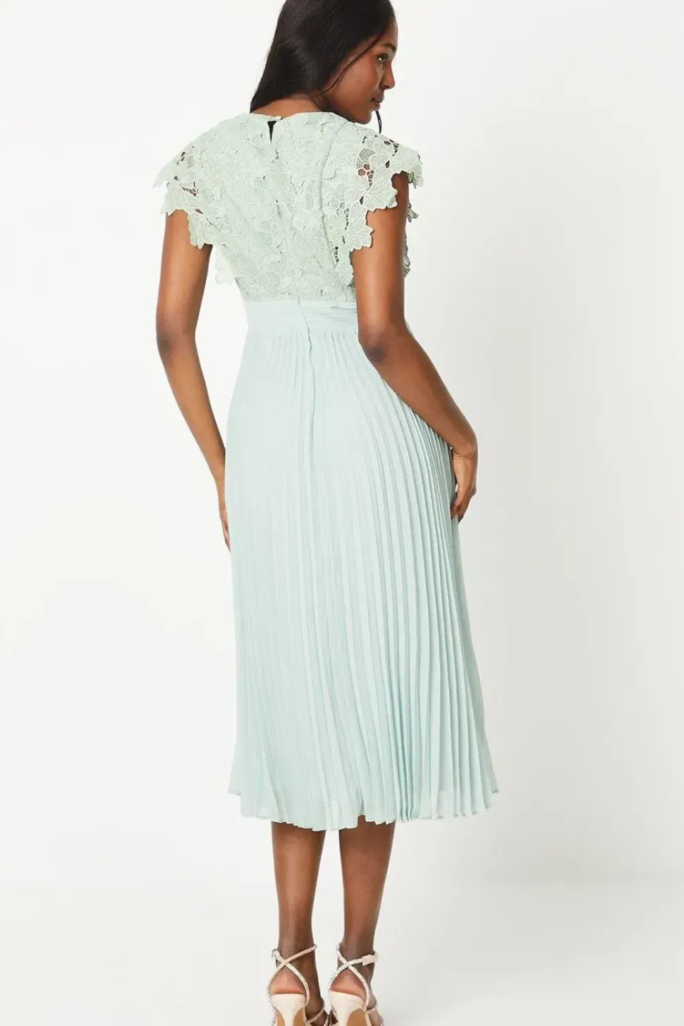 Lace Bodice Pleat Skirt Midi Dress