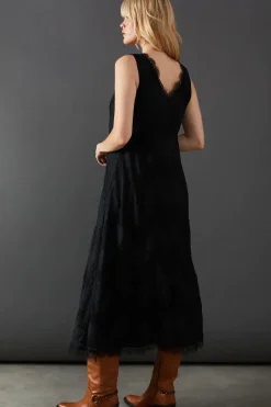 Lace Burnout V Neck Trapeze Midi Dress
