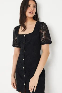 Lace Button Through Mini Dress