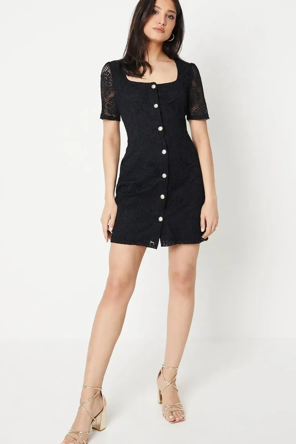 Lace Button Through Mini Dress