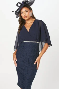 Lace Chiffon Cape Pencil Dress