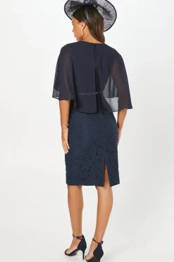 Lace Chiffon Cape Pencil Dress
