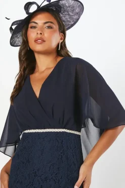 Lace Chiffon Cape Pencil Dress