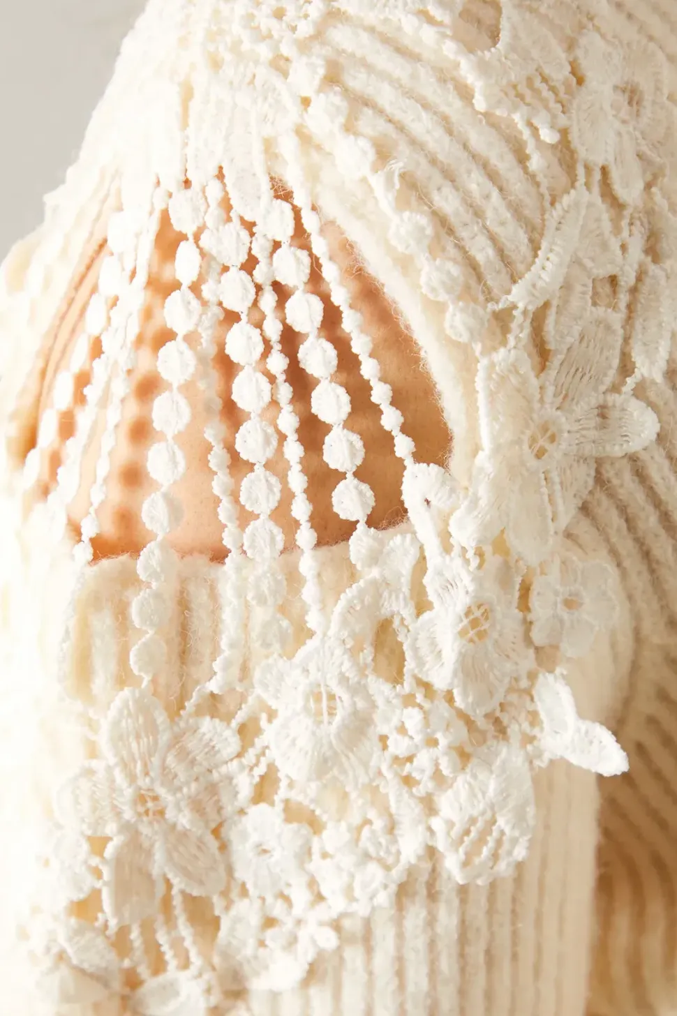 Lace Cold Shoulder Detail High Neck Jumper