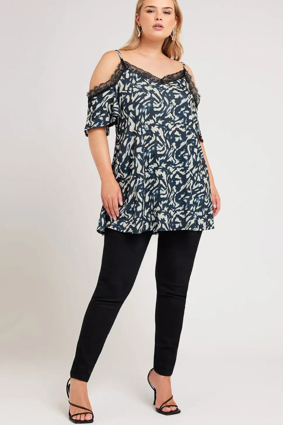 Lace Cold Shoulder Swing Top