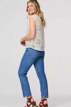 Lace Crochet Detail Cap Sleeve Top