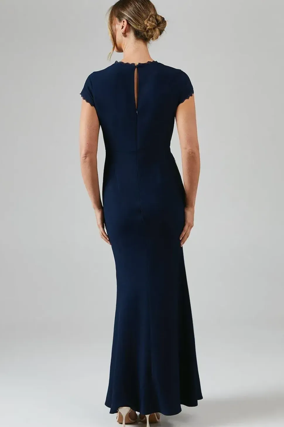 Lace Detail Cowl Front Crepe Bridesmaid Maxi Dress