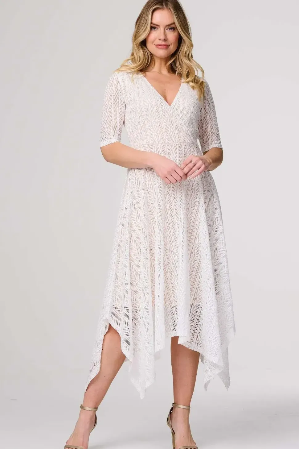 Lace Detail Hanky Hem Midi Wrap Dress