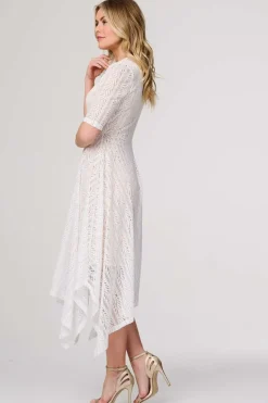 Lace Detail Hanky Hem Midi Wrap Dress