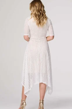 Lace Detail Hanky Hem Midi Wrap Dress