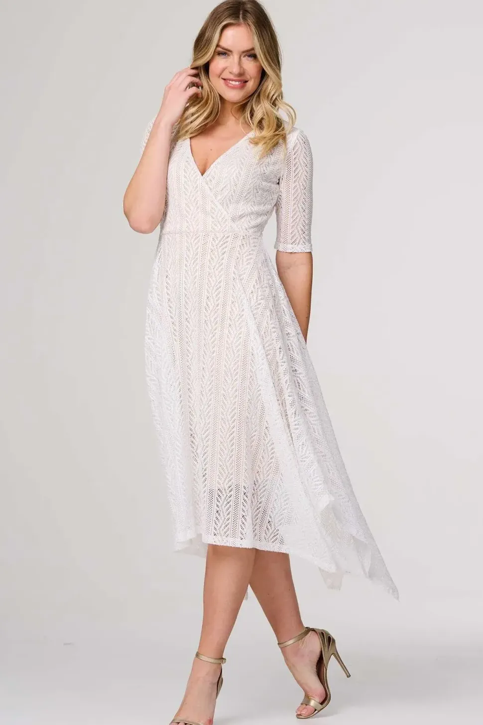Lace Detail Hanky Hem Midi Wrap Dress