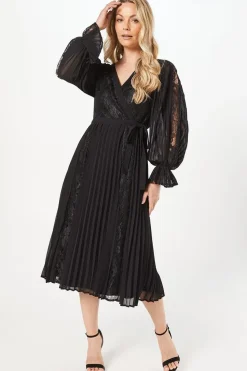 Lace Detail Midi Wrap Dress