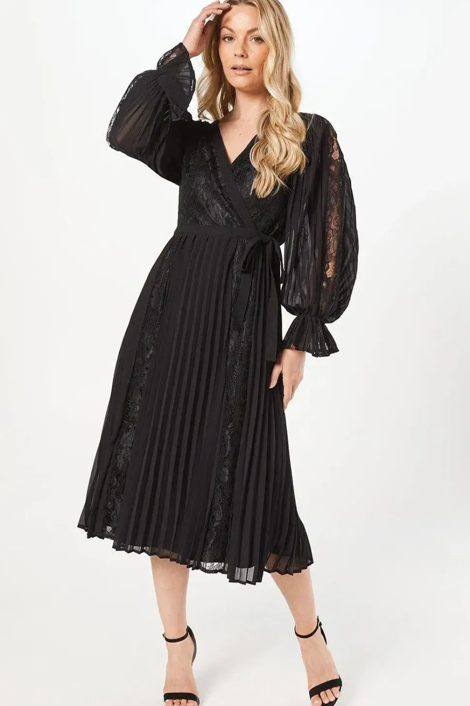 Lace Detail Midi Wrap Dress