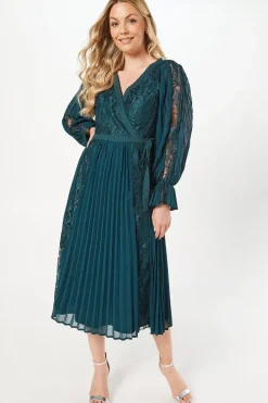 Lace Detail Midi Wrap Dress