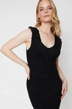 Lace Detail Ribbed Midi Dress