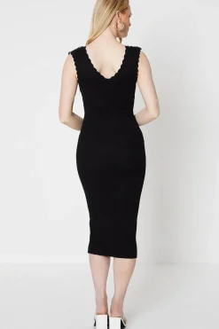 Lace Detail Ribbed Midi Dress