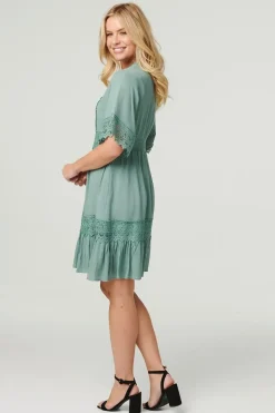 Lace Detail 1/2 Sleeve Short Dress