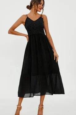 Lace Embroidery Anglaise Maxi Slip Dress In Black