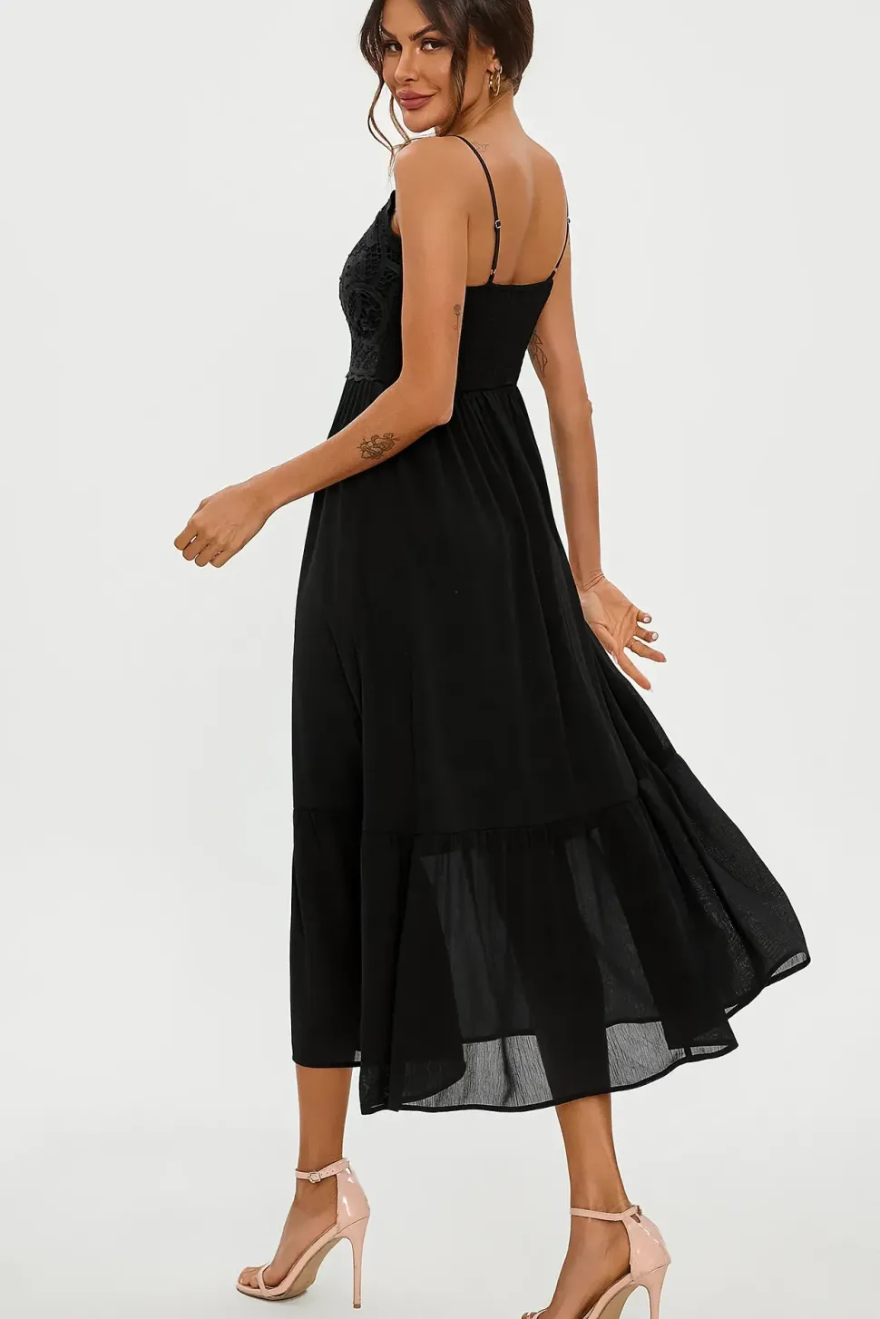Lace Embroidery Anglaise Maxi Slip Dress In Black